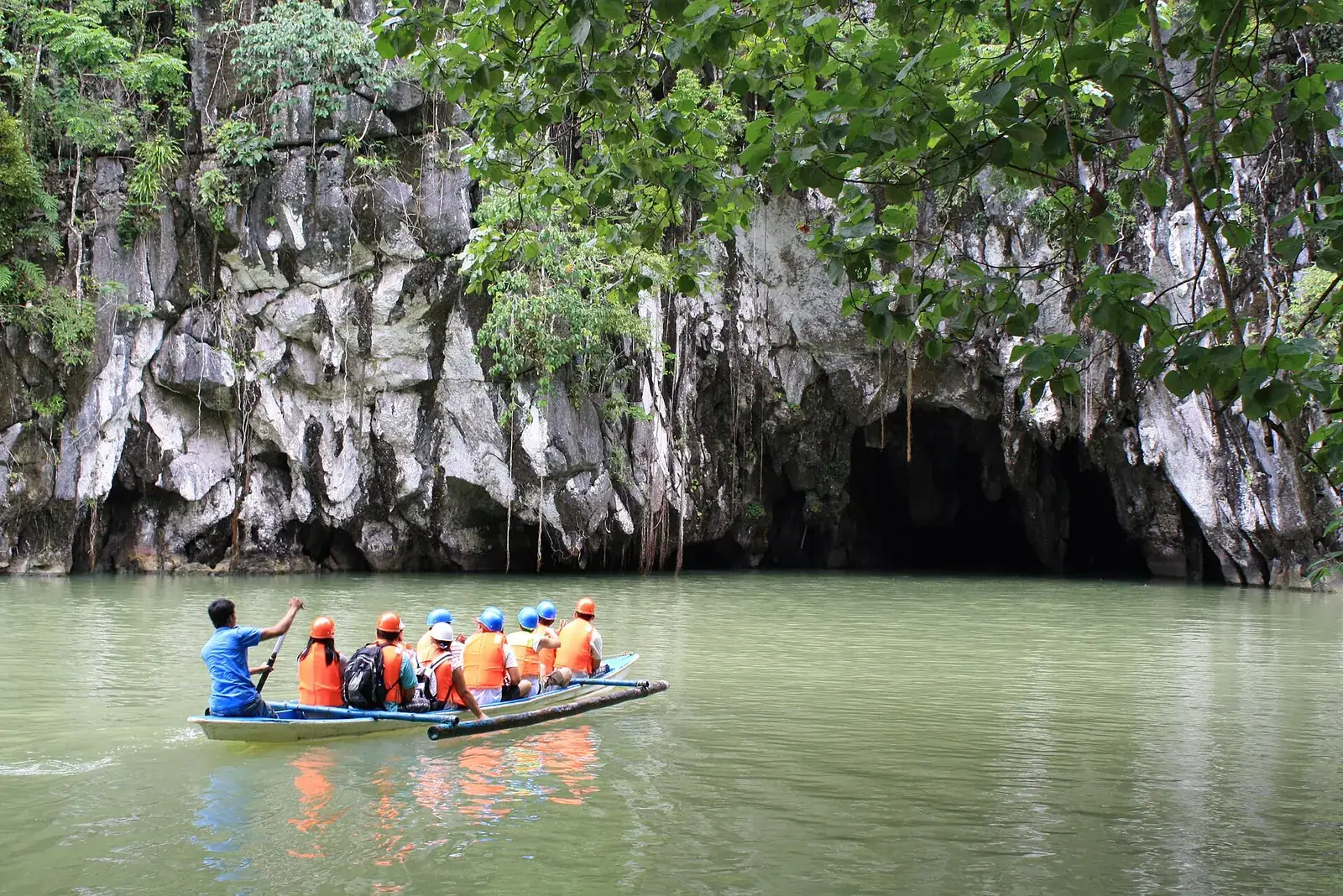 Visitors in a boat at the mouth of the Puerto Princesa Underground River